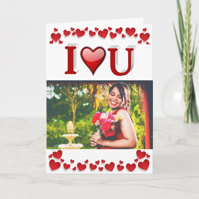 I Love U red Valentines Day photo Card (Front)