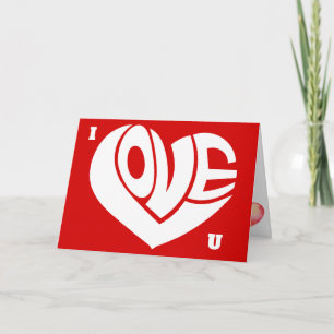 I Love U Retro Love Heart Text Typography Card