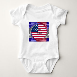 I Love U.S.A. Swirl: Patriotic Heart Art Print  Baby Bodysuit