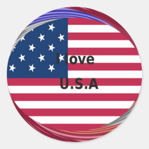 I Love U.S.A. Swirl: Patriotic Heart Art Print  Classic Round Sticker