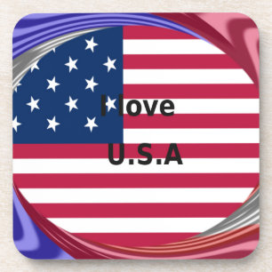 I Love U.S.A. Swirl: Patriotic Heart Art Print Coaster