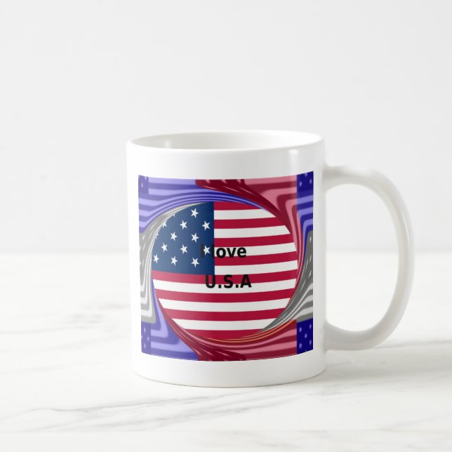 I Love U.S.A. Swirl: Patriotic Heart Art Print  Coffee Mug (Right)