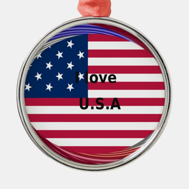 I Love U.S.A. Swirl: Patriotic Heart Art Print  Metal Tree Decoration (Front)