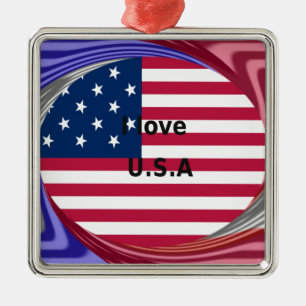 I Love U.S.A. Swirl: Patriotic Heart Art Print  Metal Tree Decoration