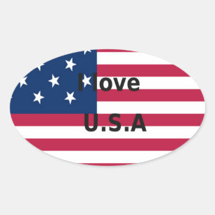 I Love U.S.A. Swirl: Patriotic Heart Art Print Oval Sticker