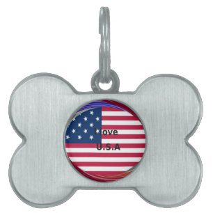 I Love U.S.A. Swirl: Patriotic Heart Art Print Pet ID Tag