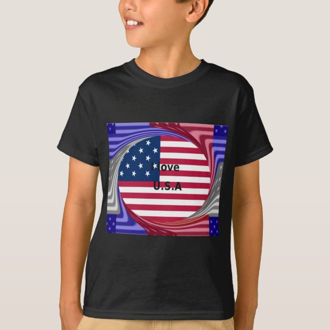 I Love U.S.A. Swirl: Patriotic Heart Art Print  T-Shirt (Front)