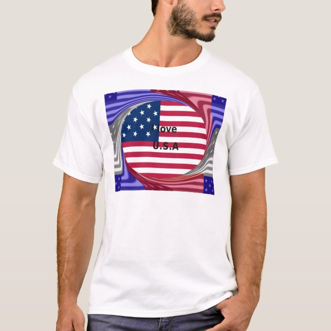 I Love U.S.A. Swirl: Patriotic Heart Art Print  T-Shirt (Front)