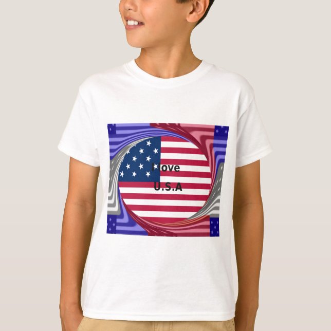 I Love U.S.A. Swirl: Patriotic Heart Art Print  T-Shirt (Front)