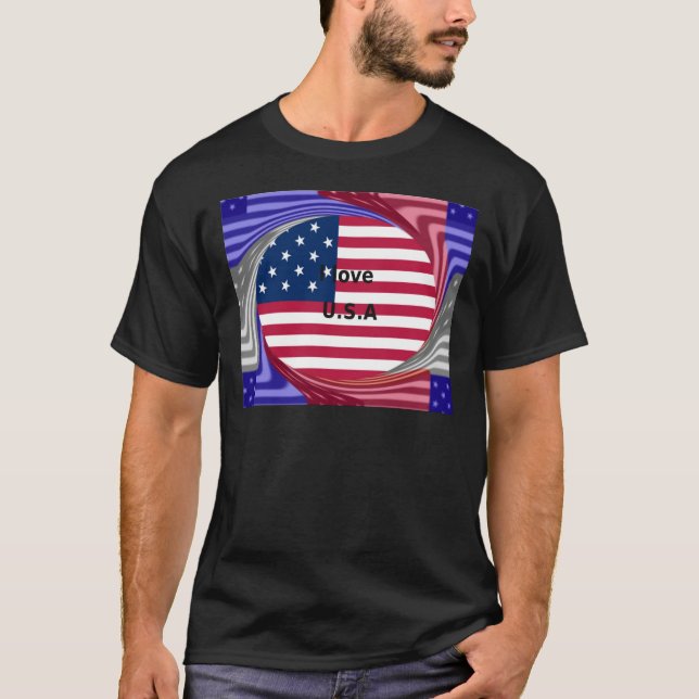 I Love U.S.A. Swirl: Patriotic Heart Art Print  T-Shirt (Front)