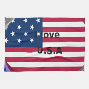 I Love U.S.A. Swirl: Patriotic Heart Art Print  Tea Towel