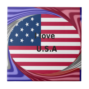 I Love U.S.A. Swirl: Patriotic Heart Art Print  Tile