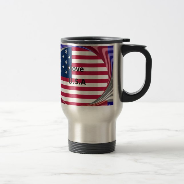 I Love U.S.A. Swirl: Patriotic Heart Art Print  Travel Mug (Right)