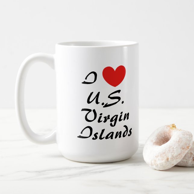 I Love U.S. Virgin Islands Typography Coffee Mug (With Donut)