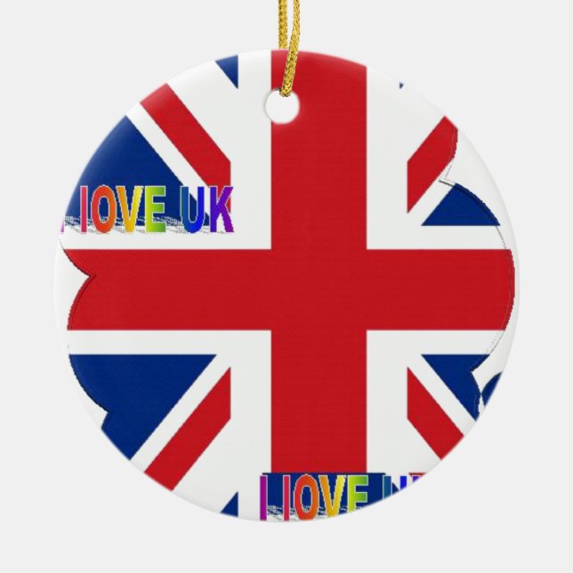 I Love UK Art Print Ceramic Tree Decoration (Front)