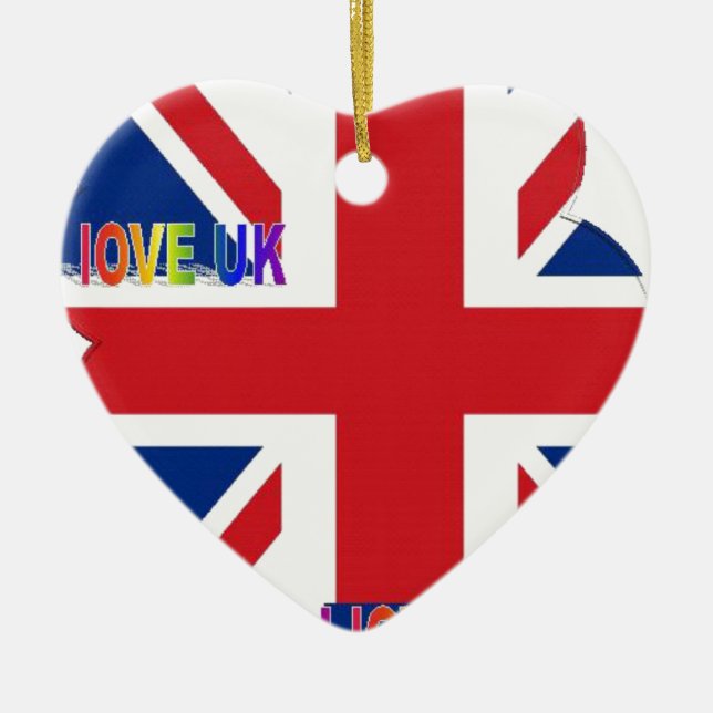 I Love UK Art Print Ceramic Tree Decoration (Front)