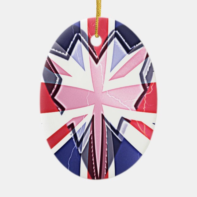 "I Love UK" Art Print Ceramic Tree Decoration (Front)