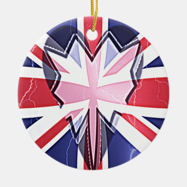 "I Love UK" Art Print Ceramic Tree Decoration (Front)
