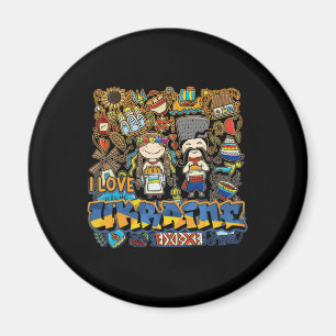 I love Ukraine Doodle with Ukrainian Flag Magnet