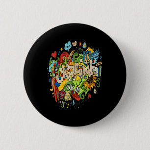I love Ukraine Doodle with Ukrainian Flag Pray for 6 Cm Round Badge