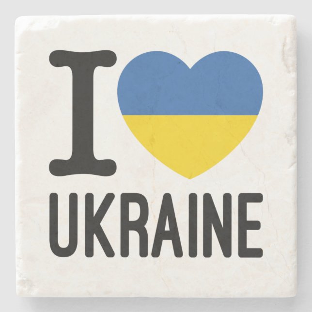 I Love Ukraine Heart Ukrainian Flag Stone Coaster (Front)
