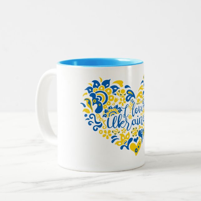 I love Ukraine inspirational quote heart Coffee Mu Two-Tone Coffee Mug (Front Left)