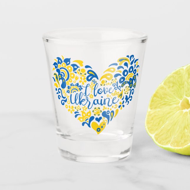 I love Ukraine inspirational quote heart Shot Glass (Front)