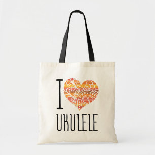 I Love Ukulele Orange Mandala Heart Tote Bag