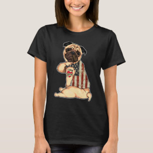 I Love Uncle Tattoo Pug Dog American Flag Father's T-Shirt