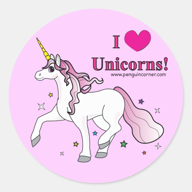 I Love Unicorns! Classic Round Sticker (Front)