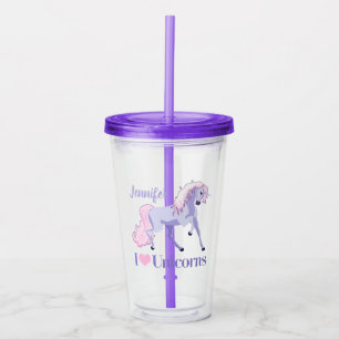 I Love Unicorns Cute Custom Unicorn Acrylic Tumbler