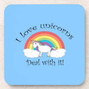 I love unicorns deal with it blue coaster