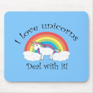 I love unicorns deal with it blue mouse mat