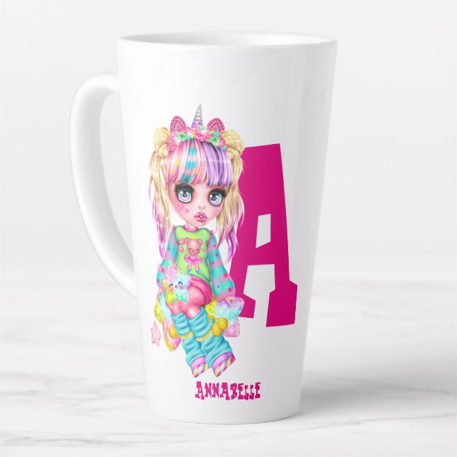 I Love Unicorns Kawaii Chibi Girl Named Gift Latte Mug (Left Angle)