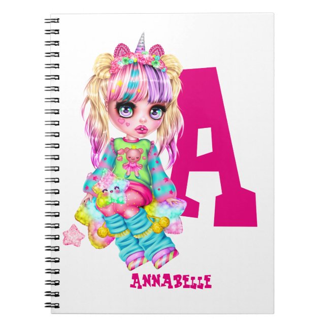 I Love Unicorns Kawaii Chibi Girl Named Gift Notebook (Front)