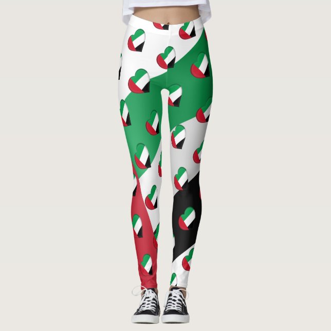 I Love United Arab Emirates UAE Flag Colours Funny Leggings (Front)