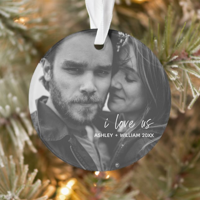 I Love Us Couple Quote 2 Photo Names Ornament (Tree)