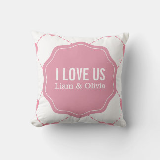 I Love Us Couples' Pink Hearts Pillow