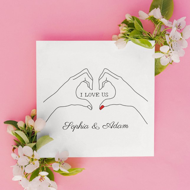 I Love Us Hand Heart Shape Custom Couple Name Holiday Card (Creator Uploaded)