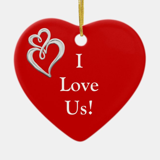 I Love Us Heart Onament PERSONALIZED  NAME Ceramic Tree Decoration (Front)