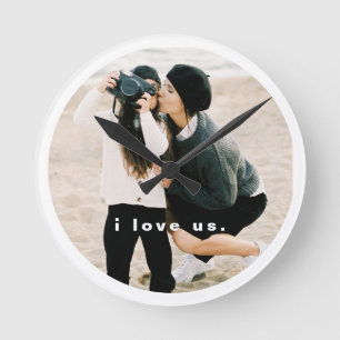 I Love Us Modern Family Photo Keepsake Round Clock