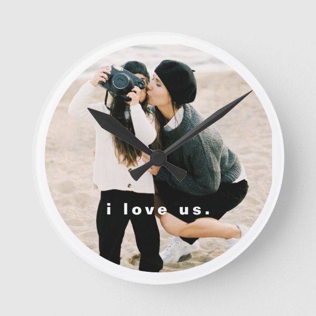 I Love Us Modern Family Photo Keepsake Round Clock (Front)