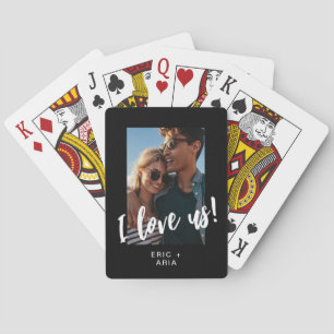 I love us Script Names and Photo Black  Playing Cards