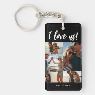 I love us Script Names Photo Collage Black Key Ring