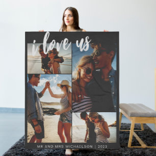I love us Script Photo Black and White Fleece Blanket