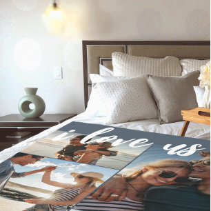 I love us Script Photo Blue and White Fleece Blanket
