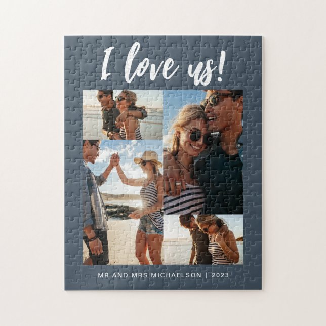 I love us Script Photo Blue and White Jigsaw Puzzle (Vertical)