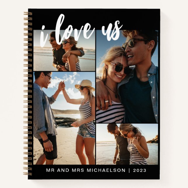 I love us Script Photo Collage Black and White Notebook (Front)