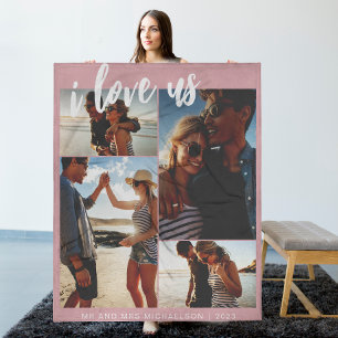 I love us Script Photo Pink and White Fleece Blanket