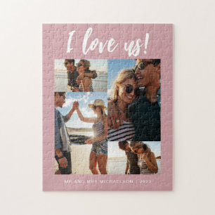 I love us Script Photo Pink and White Jigsaw Puzzle